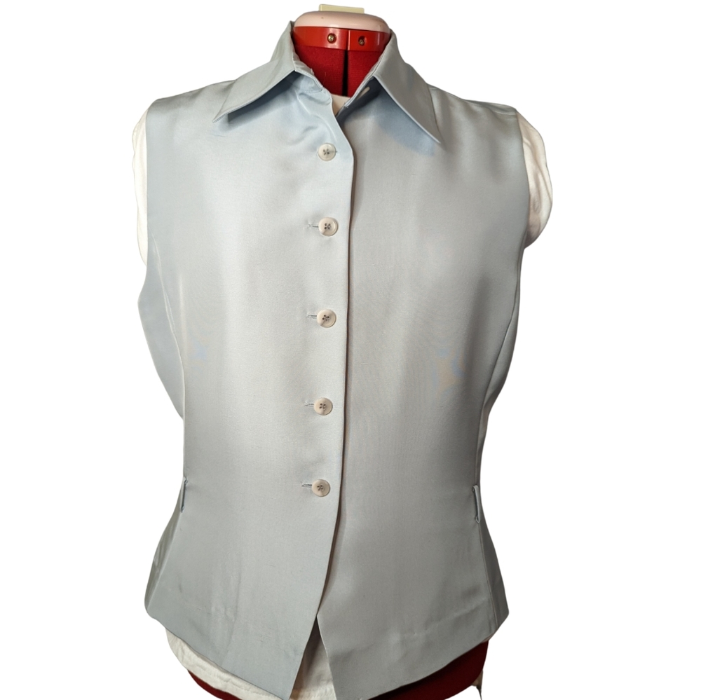 Anne Klein sz 12 ice blue 💯% Silk Sleeveless waistcoat vest